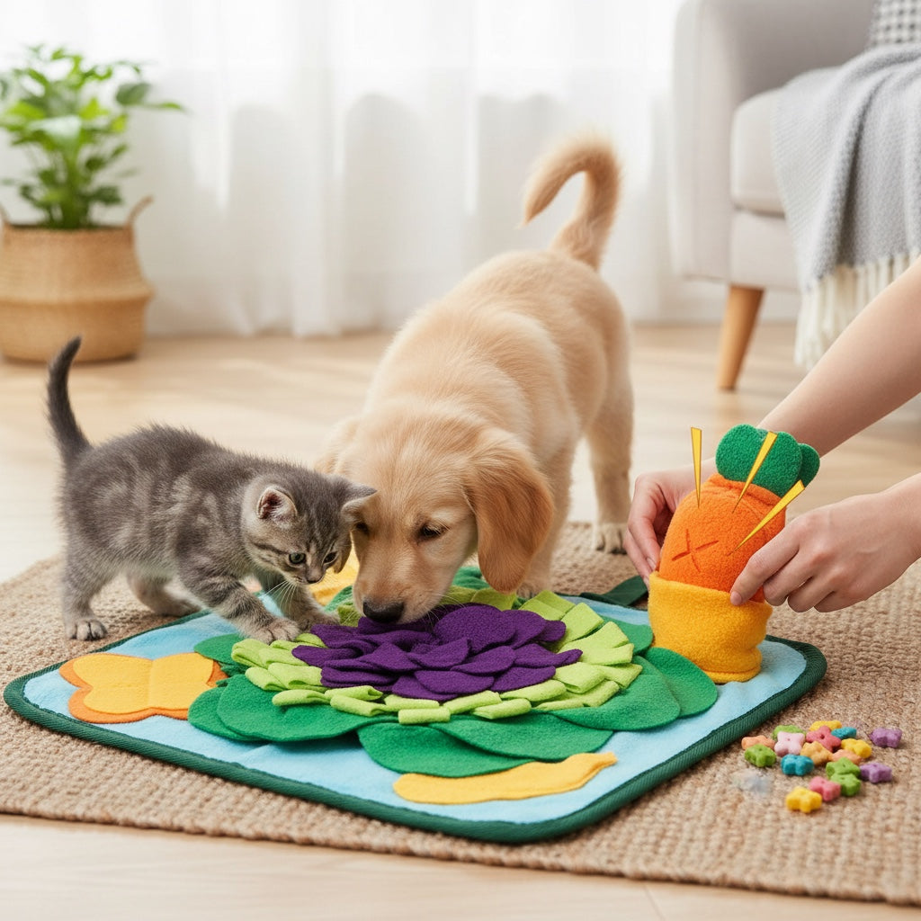 Zonix Schnüffelteppich für Hunde und Katzen mit Karotten-Spielzeug aus Fleece zur Beschäftigung und langsamen Fütterung