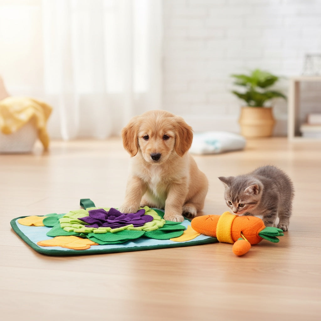 Zonix Schnüffelteppich aus Fleece mit Karotten-Spielzeug für Welpen und Kätzchen zur Beschäftigung und langsamen Fütterung